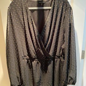 Lane Bryant mock wrap vneck long sleeve shirt black raised gold dots. Size 30/32